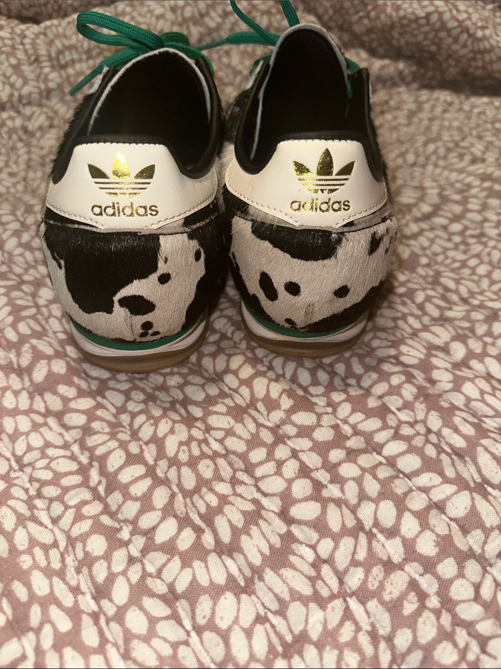 adidas Black and White Cow Print Sneakers with Green Laces WORN ONCE - Picture 5 of 5